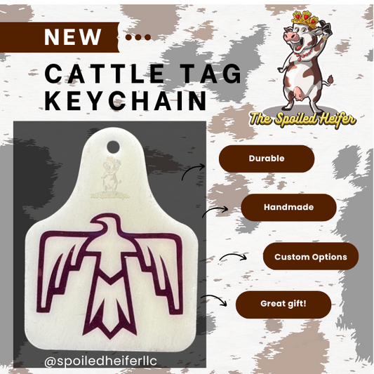 Thunderbird White and Dark Pink Cattle Tag Keychain