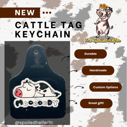 Moody Cow Cattle Tag Keychain