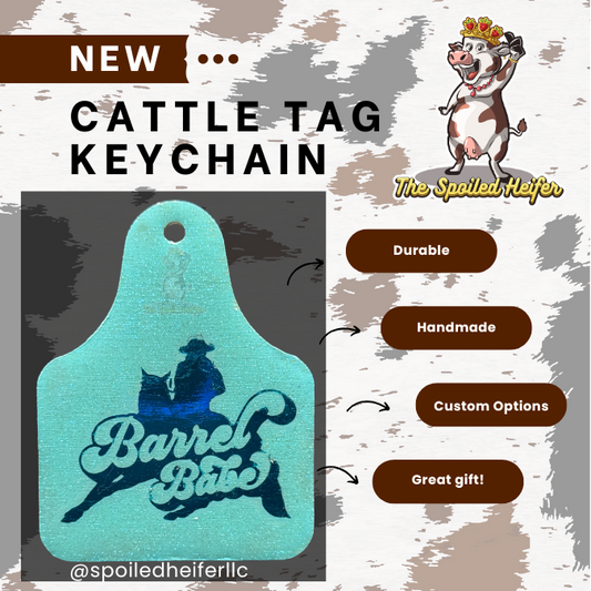 Barrel Babe Light Blue Cattle Tag Keychain