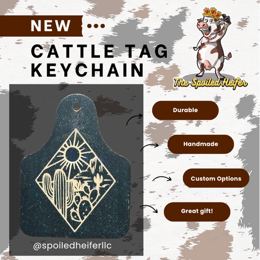 Desert Diamond Glitter Cattle Tag Keychain