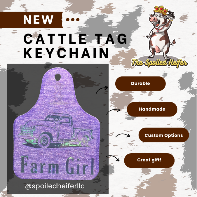 Farm Girl Farm Truck Cattle Tag Keychain Purple