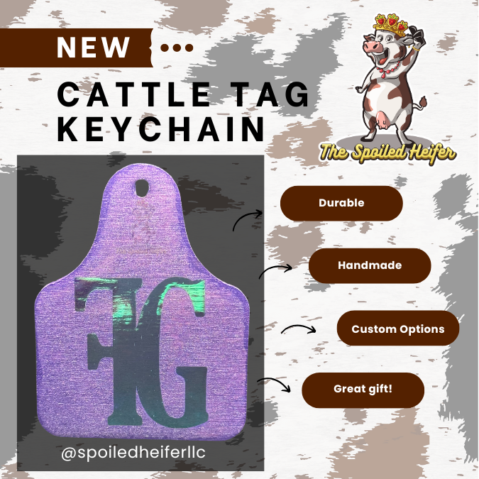 Farm Girl Farm Truck Cattle Tag Keychain Purple
