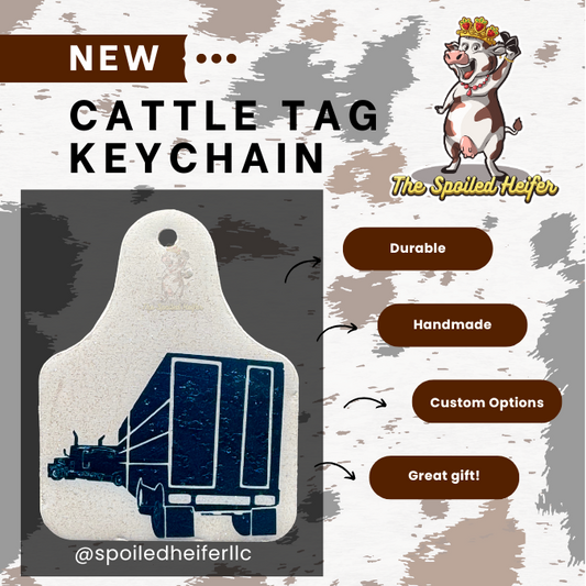 Cattle Truck Cow Skull Cattle Tag Keychain *small errors*