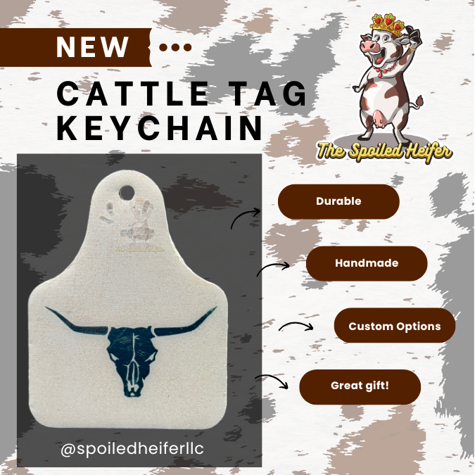 Cattle Truck Cow Skull Cattle Tag Keychain *small errors*