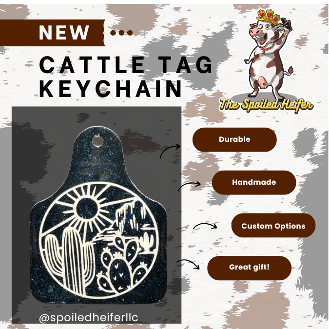 Desert Glitter Cattle Tag Keychain Black and Blue