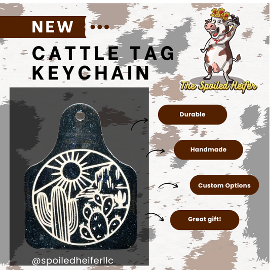 Desert Glitter Cattle Tag Keychain Black and Blue