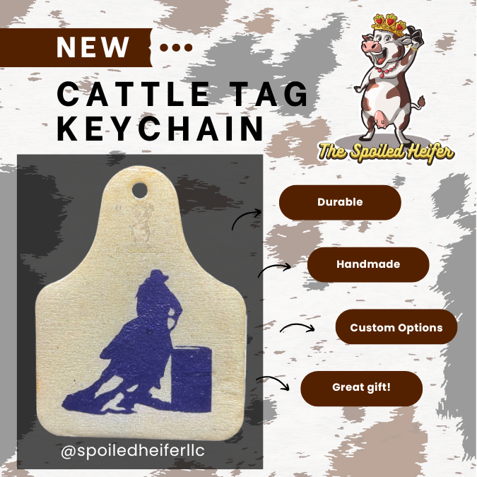 Faith Over Fear Barrel Racing Cattle Tag Keychain