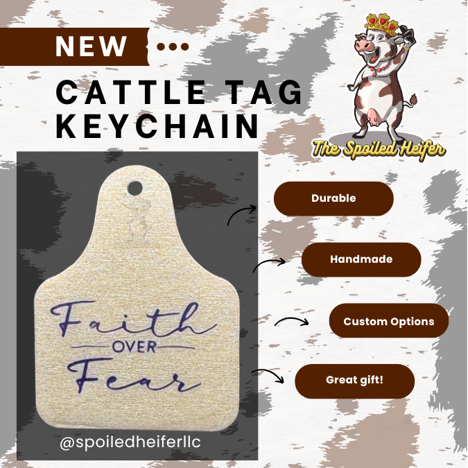 Faith Over Fear Barrel Racing Cattle Tag Keychain