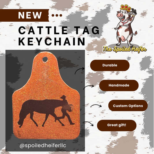 Showmanship Horse on Gold and Brown Cattle Tag Keychain