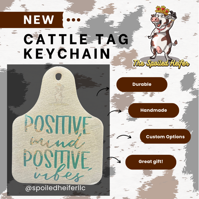 Barrel Racing Positive Mind Positive Vibes Cattle Tag Keychain