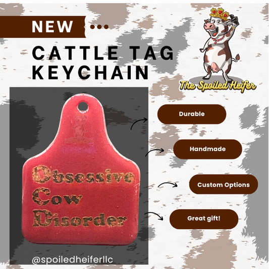 Highland Cow Obsessive Cow Disorder Cattle Tag Keychain *small errors*