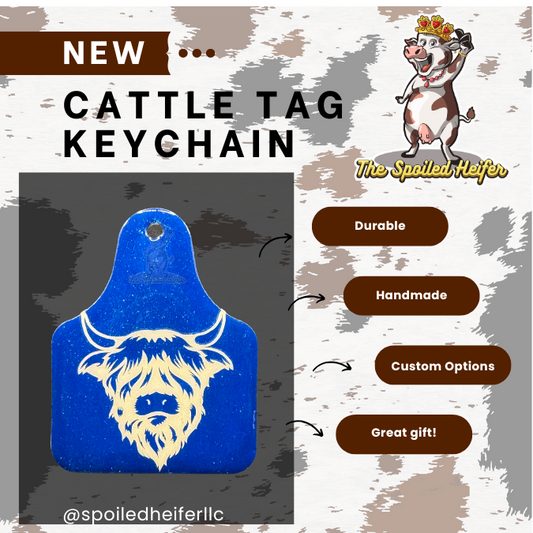 Blue Highland Cow Cattle Tag Keychain